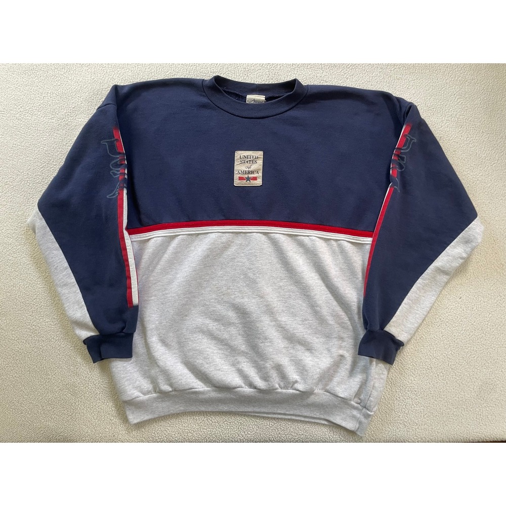 90s Vintage Artisans Mens Large Sweatshirt‎ Navy Gray USA Colorblock Crewneck